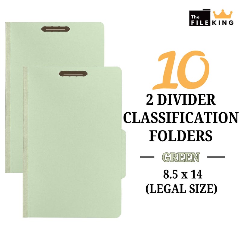 The File King Pressboard Classification Pale Green Partition File Folder | Legal Size - Box of 10 | Two Dividers | Six 2â€ Durable Fastener Prongs | 2/5 Cut Top Tab | 2â€ Expansion - Image 2